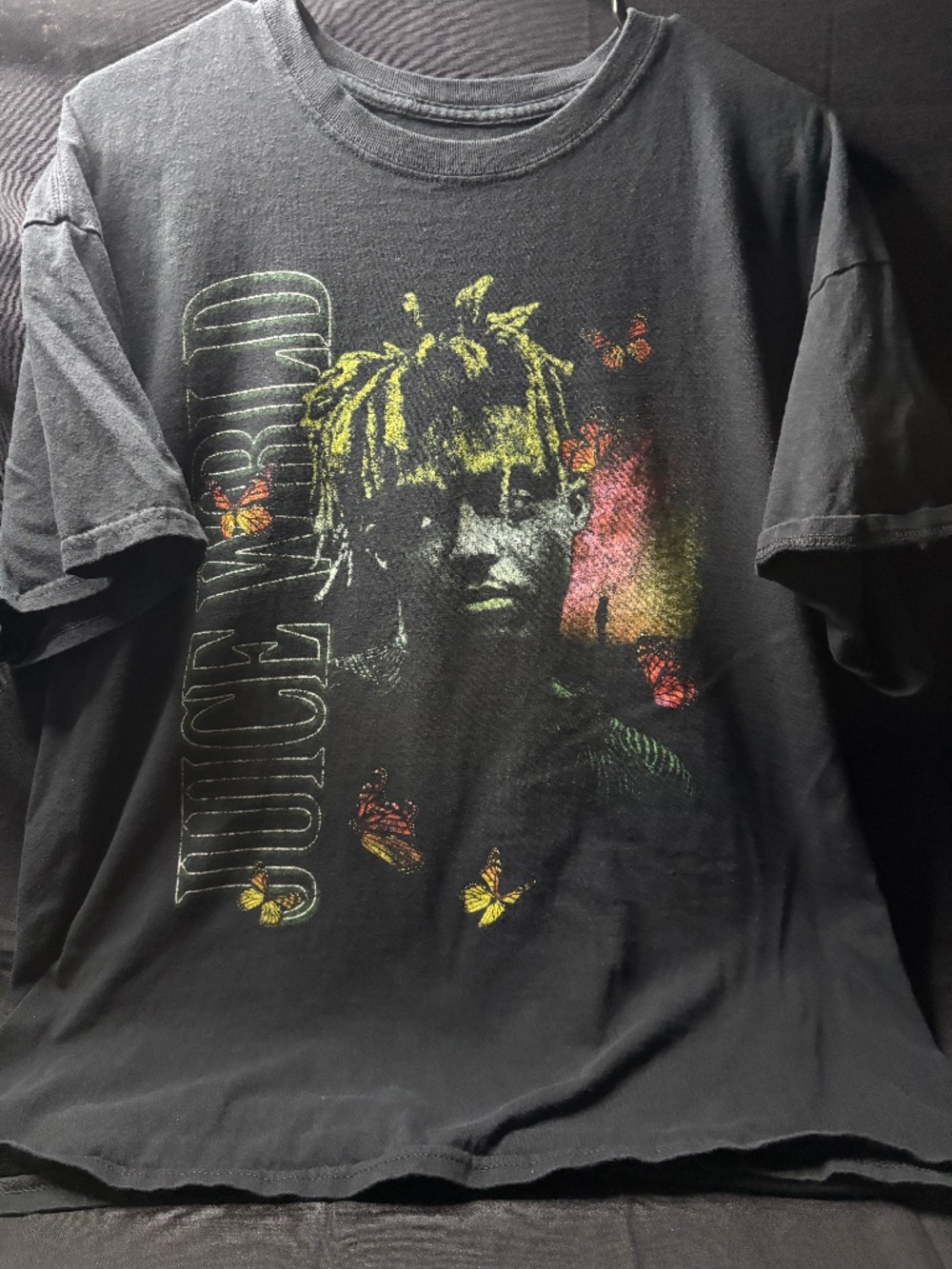 Juice WRLD Butterfly Portrait T Shirt Mens XL Black Cotton Rap Graphic Tee.